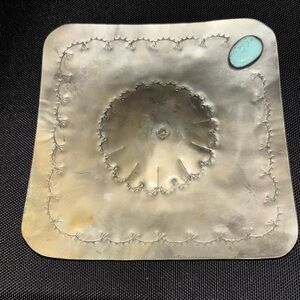 CERRILLOS, NEW MEXICO ARTIST TODD 6" SILVER TRINKET TRAY WITH TURQUOISE STONE